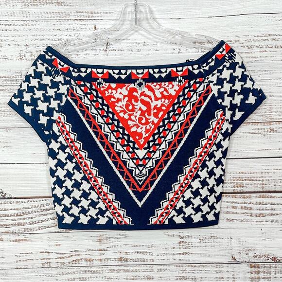 Jealous Tomato Navy, Red and White Contemporary Knit Sweater Crop, EUC, Medium - Picture 3 of 9